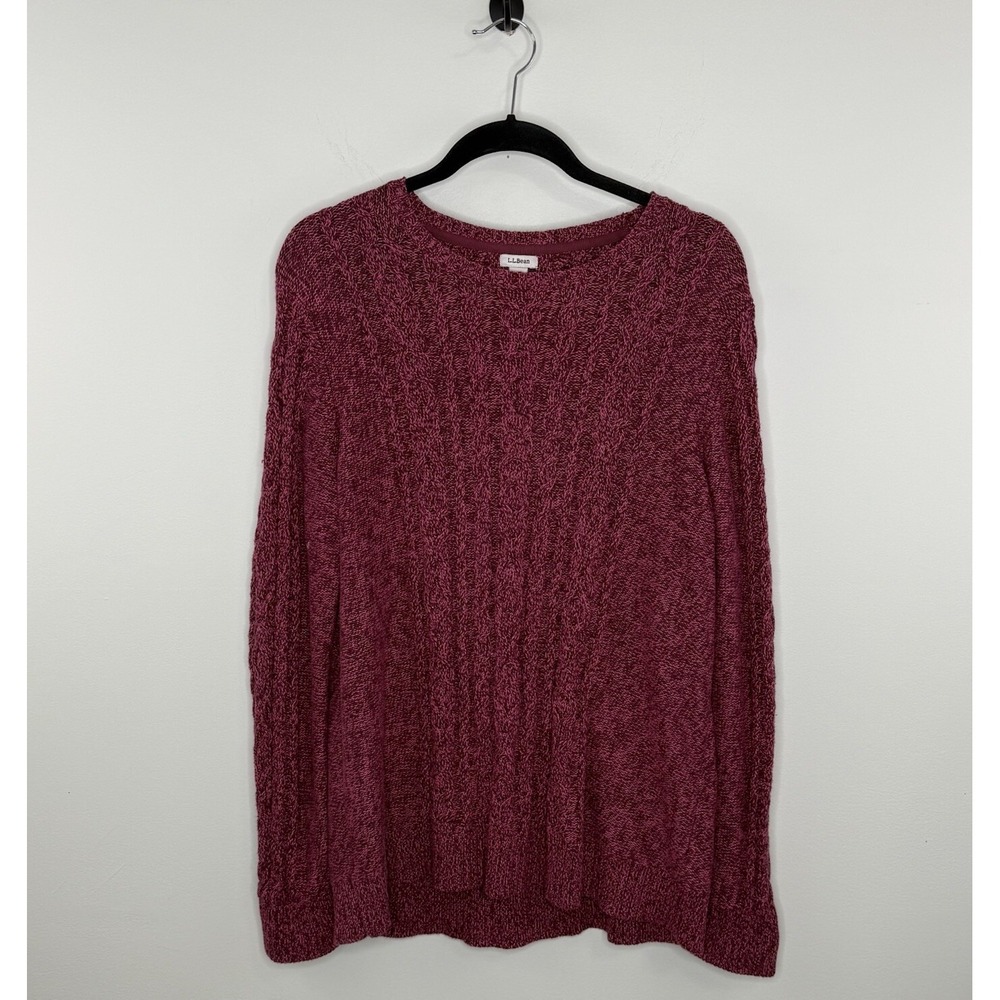 LL Bean Women's Cable Knit Chunky Crew Sweater Red Pullover‎ Fisherman Sz XL EUC